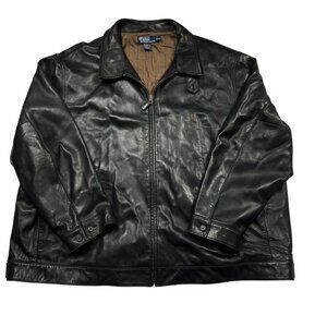 Vintage 90's Polo Ralph Lauren Men's Leather Full Zip Driving Jacket Black Size